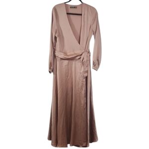 Nasty Gal Champagne Long Sleeve Wrap Dress Size 8